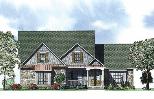 House Plan 1332 The Mayfield, Stone-And-Brick House Plan