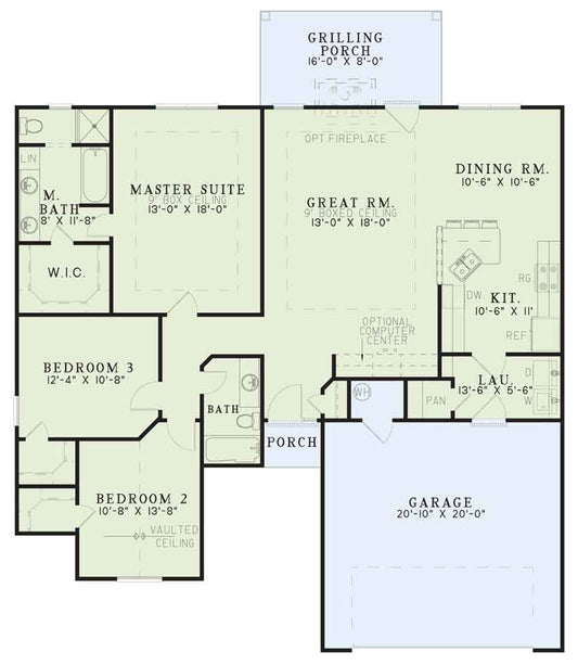 Plano de casa 513 Hannah Lane, Plano de casa tradicional