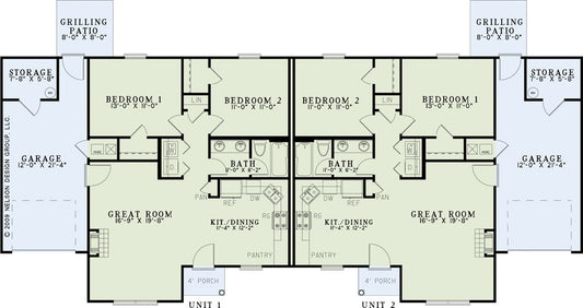 House Plan 1320B Dunham Drive-B, Multi-Family House Plan
