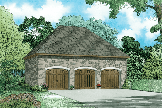 Garage Plan 1491 3-Car Garage-Arched Doors, Garage & Pool House Plan