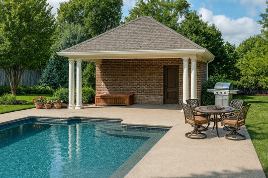 Pool House 1495 Poolhouse Plan with Bathroom, Garage & Pool House Plan