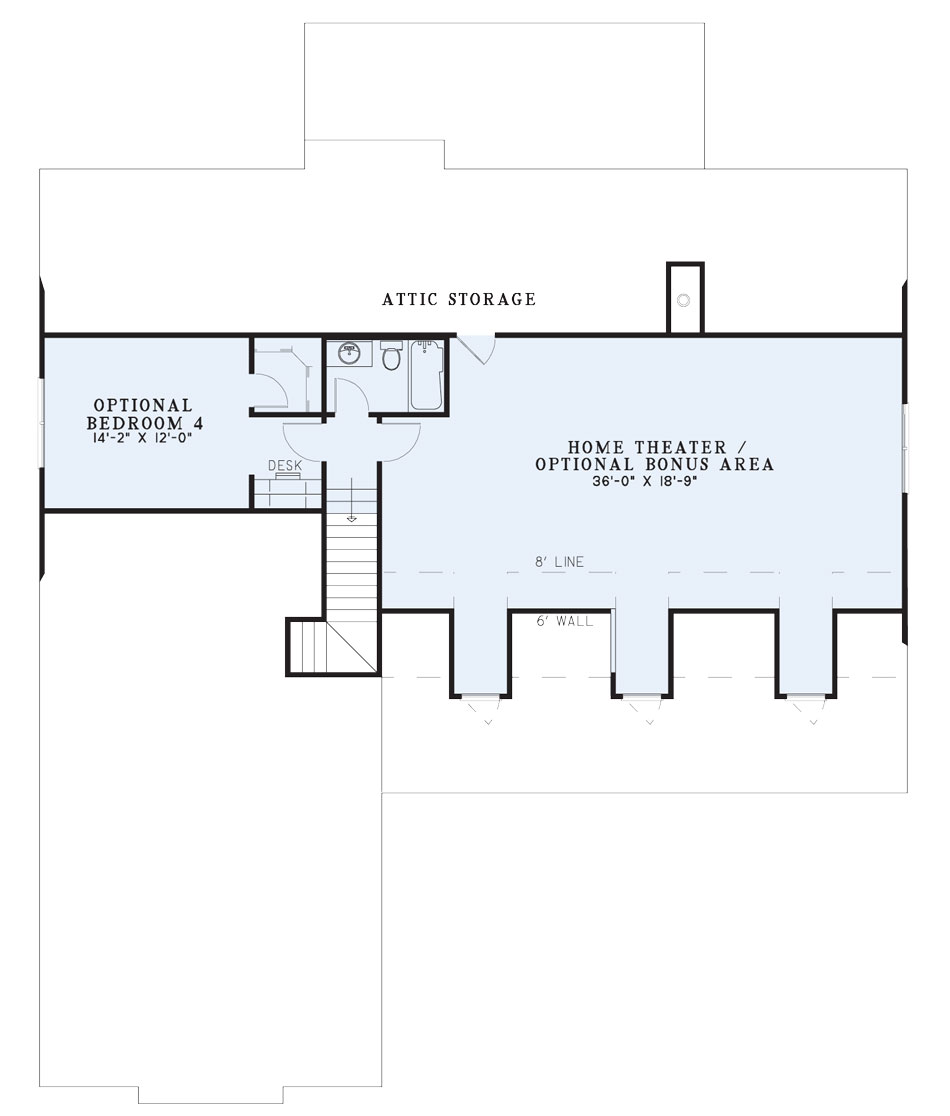 House Plan NDG 982 Upper Floor/Bonus Room