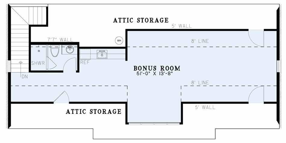 Garage Plan-NDG1487-Bonus Room